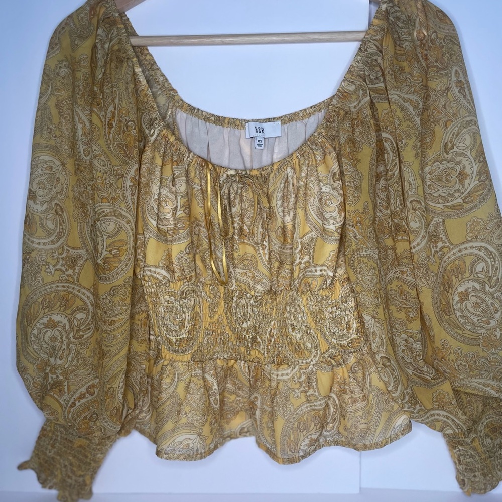 NSR Yellow Paisley Peasant Blouse Balloon Sleeve